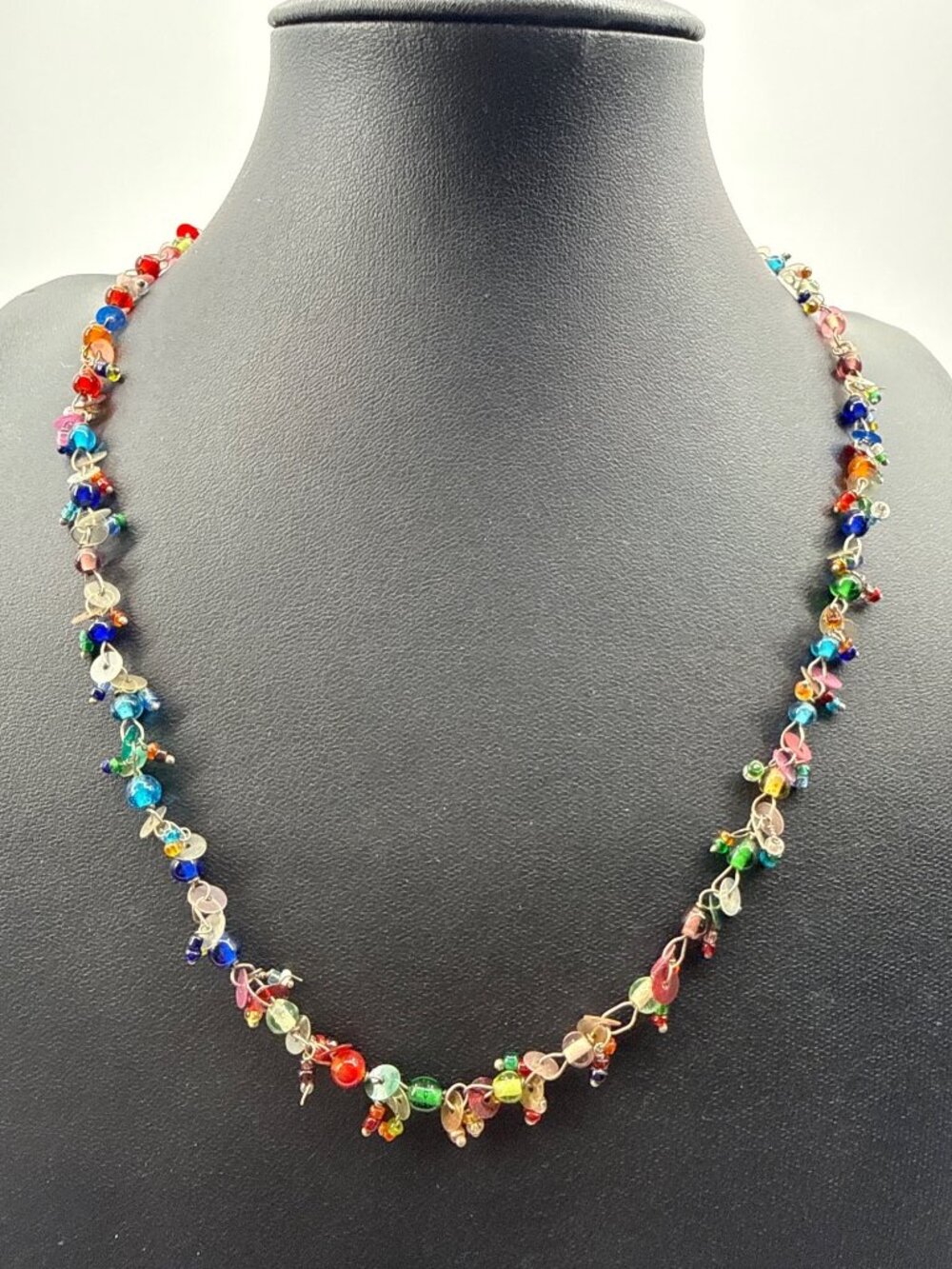 Boho Multicolored Crystal Wire Wrapped Chain Necklace Festival Beaded Choker